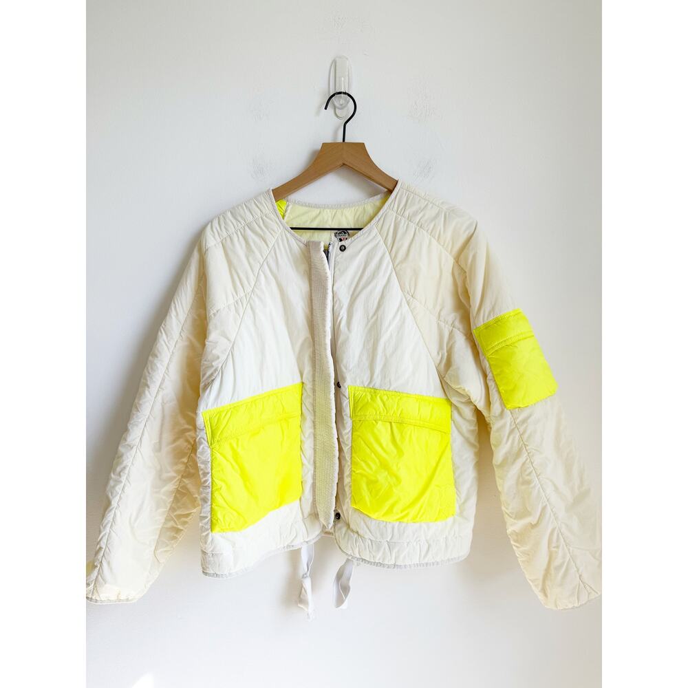 Free People Outta Left Field Ivory Neon Quilted Jacket Medium - Picture 2 of 5